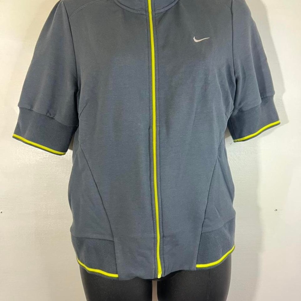 Nike fit dry women's zip up jacket long sleeve athleisure black green sz.M